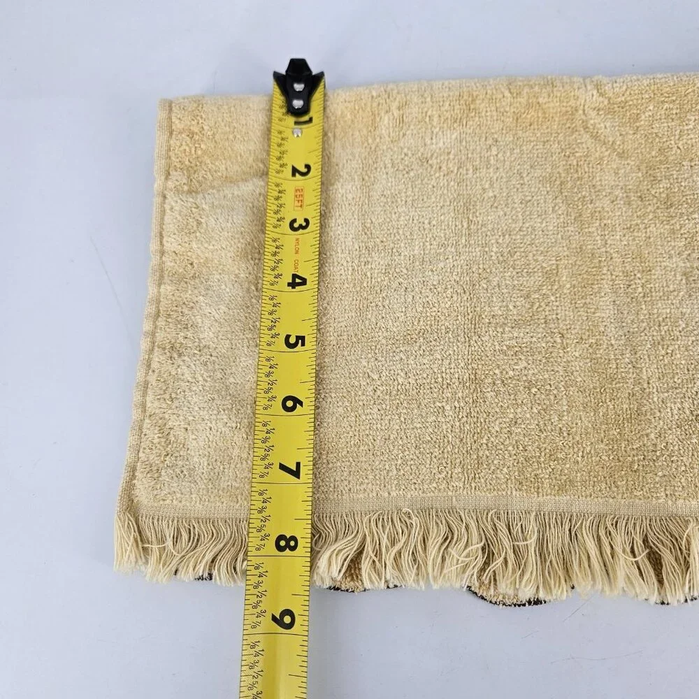 Vint Fieldcrest Bathroom Beige Hand Towel Fingertip Set Scallop Brown Trim USA
